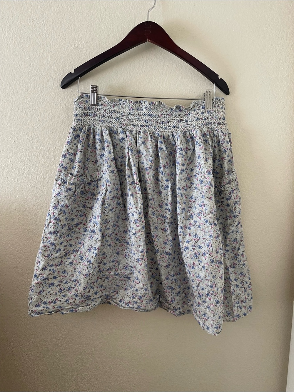 Fire Los Angeles Blue and White Floral Smocked Waist Skirt